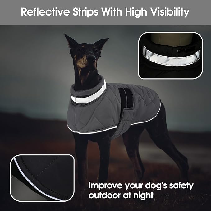 Dog Winter Coat Warm Padded Puppy Jacket Windproof Water Resistant Clothes for Small Medium Large Pets Christmas Sweater Outfit Vest(Grey, 2XL)