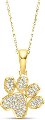 Diamond2Deal 10K Solid Gold Diamond Dog Paw Print Pendant Rope Chain Necklace 18inch (1/8Ct/ I2,H-I)