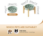 7.3inch Ceramic Dog Raised Slow Feeder Set, Elevated Bowl with Wooden Stand for Medium and Small Dog, Slow Feeder Dish for Fast Easters(Light Green, Single Bowl+ Stand)