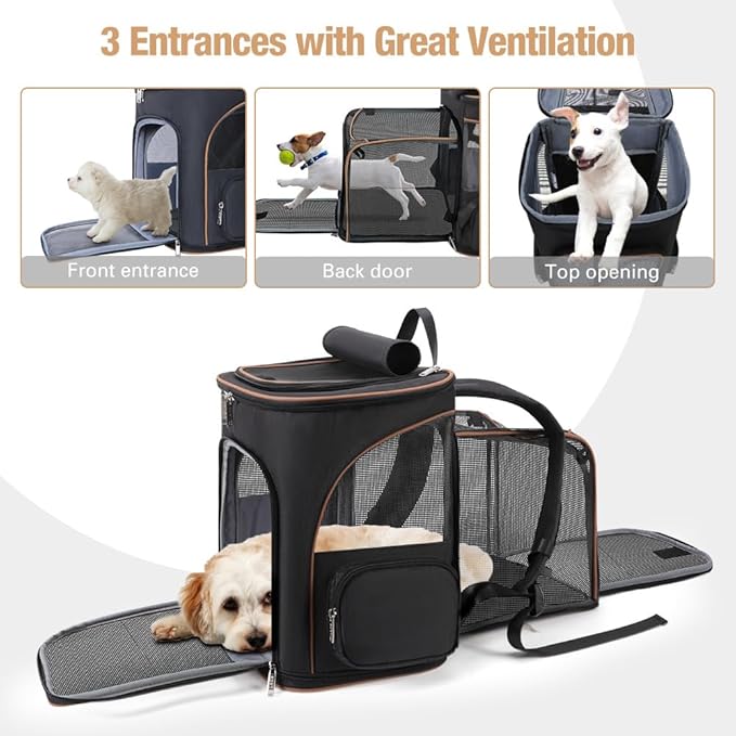 Lekereise Black Cat Backpack for Large Cats and Dogs Up to 20-25 Lbs Expandable Pet Carrier Backpack Dog Backpack with Safety Leash