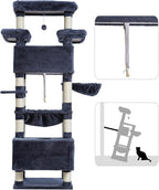 Cat Tree for Indoor Cats Large Adult, 74" Cat Tower with 3 Big Platforms, 2 Baskets, 2 Condos, Multi-Level Cat Scratching Posts, Smoky Gray GCT030G