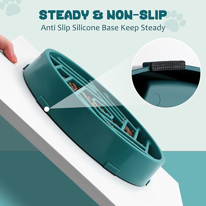 WHIPPY Slow Feeder Dog Bowl, Puzzle Maze Design to Slow Down Eating, 3-Cup Capacity, Anti-Gulping Food Bowl for Medium & Large Dogs,Green