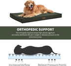 Outdoor All Weather Large Dog Bed, Waterproof Dog Bed for Large Dogs, Orthopedic Egg Foam Pet Bed with Washable and Removable Oxford Cooling Cover, Dark Green