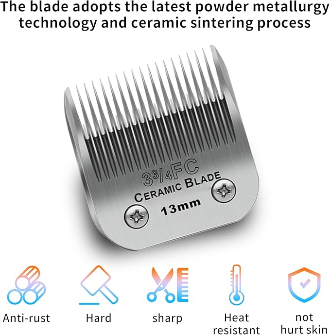 3 Pack 3-3/4FC Detachable Pet Dog Grooming Ceramic Blades,Compatible with Andis,Oster A5,Wahl KM-10 Series,Size 3-3/4FC Blade 1/2-Inch 13MM Cut Length
