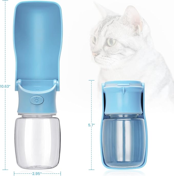 Portable Dog Water Bottle - Foldable Dog Water Dispenser | Leak Proof & Food Grade Plastic Travel | Pet Water Bottle for Cat Outdoor Walking Hiking Travel（US） (Sky Blue, 12oz)