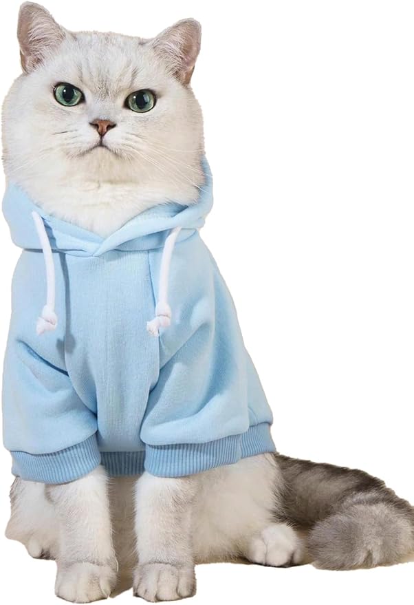 QWINEE Basic Dog Hoodie Sweatshirt Puppy Sweater Warm Cat Costumes Pet Clothes for Chihuahua Puppy Kitten Small Medium Dogs Light Blue Small