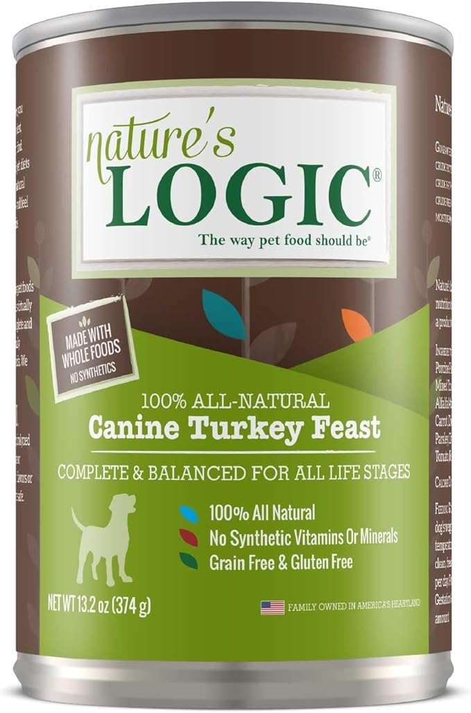 Nature's Logic Grain-Free Canned Dog Food - 95% Animal Proteins - 100% Natural Wet Dog Food Cans - No Common Allergens - All Life Stages - Ideal for Sensitive Dogs - Turkey (13.2 oz, 12 pack)