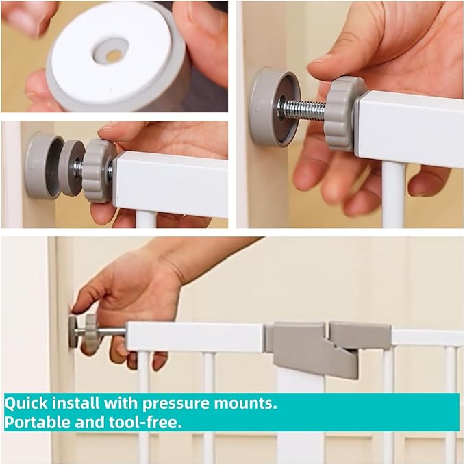 29"-57" Baby and Pet Safety Gate, 30" Tall Metal Walk-Thru Gate for Doorways & Stairs, Easy One-Hand Open, Dual Lock, Extensions & Wall Mounts Included (White, 29"-54" W x 30.5“H)