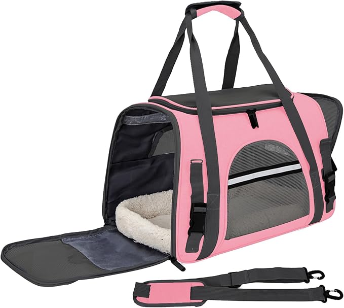 Expandable Cat Carrier for Travel, Soft-Sided Pet Carrier for Cats and Small Dogs, Airline Approved, Comfortable & Breathable Cat Carrying Bag with Adjustable Strap for Daily Use & Airplane(Pink)