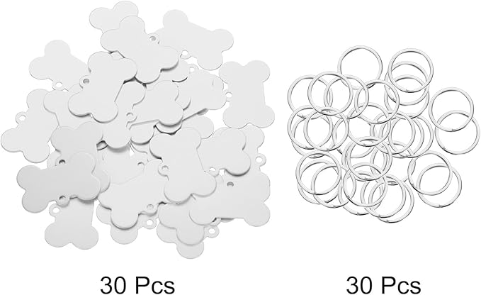 MECCANIXITY Bone Shaped Dog Tag Pet ID Tags, 38mmx25mm/1.5" x1 Metal Silver Tone Blank Dog Tags Cat Tags with Ring for Dog Cat, Pendant Crafts, Pack of 30