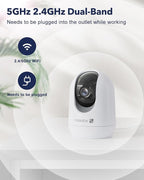 MUBVIEW Cameras for Home Security, 2.4/5GHz WiFi 2K Indoor Wired Se2.curity Baby/Pet Camera with Phone App, Night Vision, 24/7 Record, 2-Way Audio, Motion Tracking, Cloud Storage