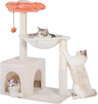 Flower Cat Tree 34" Scratching Post Small Cat Tower for Large Cats,Featuring with 15.7”Large Hammock, Removable Top Bed and Wide Condo for Indoor Cats-Beige