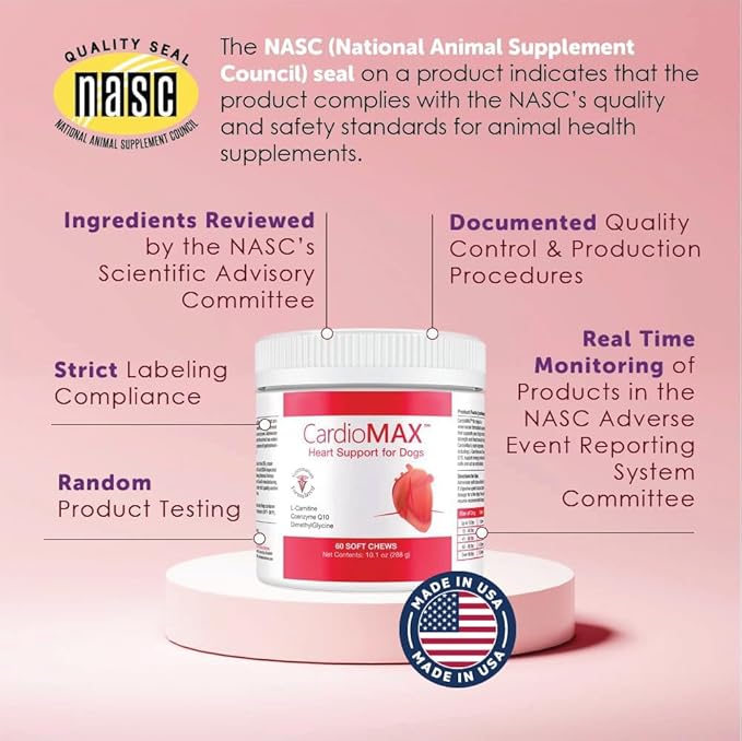 Heart Support Supplement for Dogs-Vet-Formulated, Antioxidant-Rich-L-Taurine, L-Carnitine,EPA,DHA,CoQ10-Aids Circulatory Strength, Cardiovascular Support, Heart Muscle Function-USA Made-60 Soft Chews