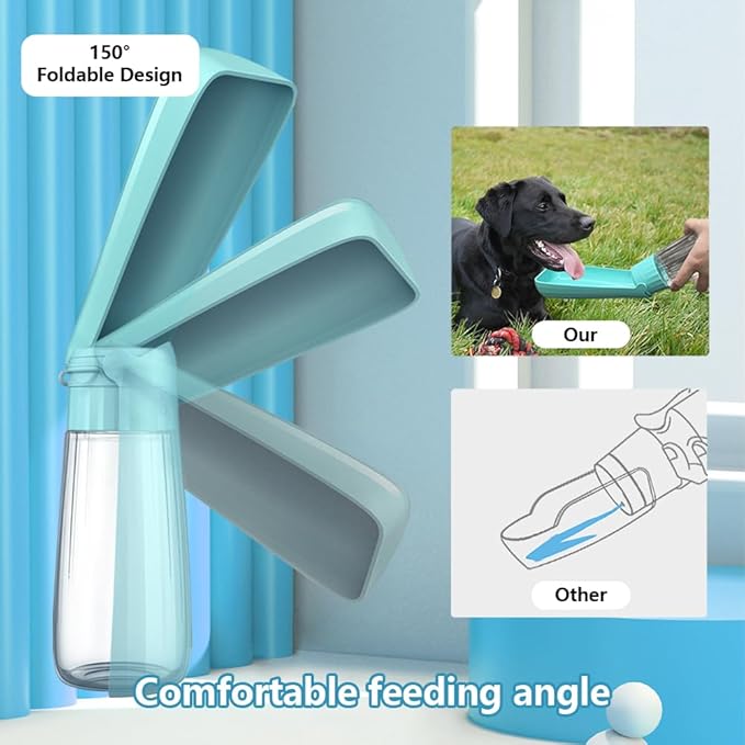 Dog Water Bottle Portable for Walking Pet Travel 19 OZ Leak proof Water Bottle Bowl with Drinking Feeder Cat Puppy Water Dispenser for Hiking Camping Blue