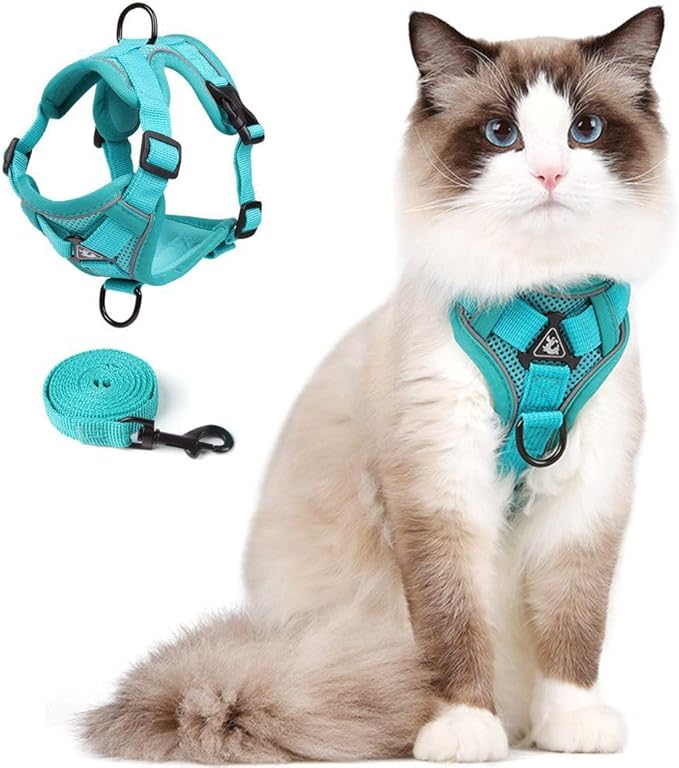 Cat Harness and Leash Set, Upgraded Escape Proof Adjustable Vest with Lead for Large Cat Small Dog Puppy Outdoor Walking, Soft Breathable Mesh Jacket with Reflective Strips for Dark Night L Green