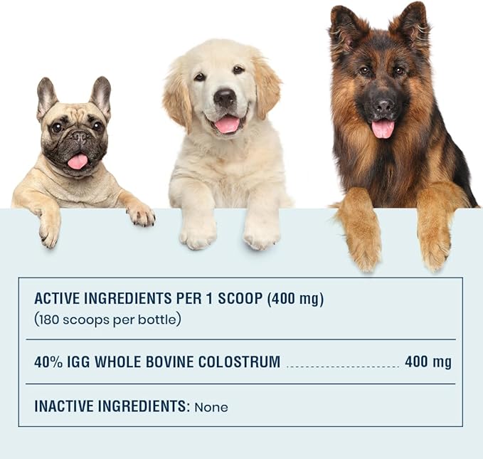 40% IgG Grass Fed Colostrum for Dogs, High IgG Third Party Tested, Immune Support, Skin & Gut Health, Seasonal Allergy & Itch Relief, Made in USA, 2.5 Oz