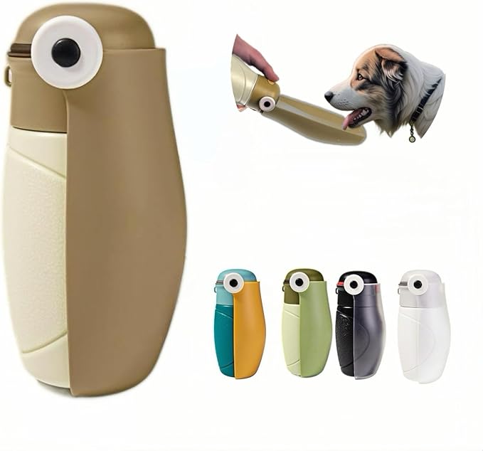 Dog Water Bottle Portable Puppy Travel Foldable Water Bottle Leak Proof Water Dispenser for Pet Cats Walking Hiking Travel Food Grade Plastic-Khaki 9 oz