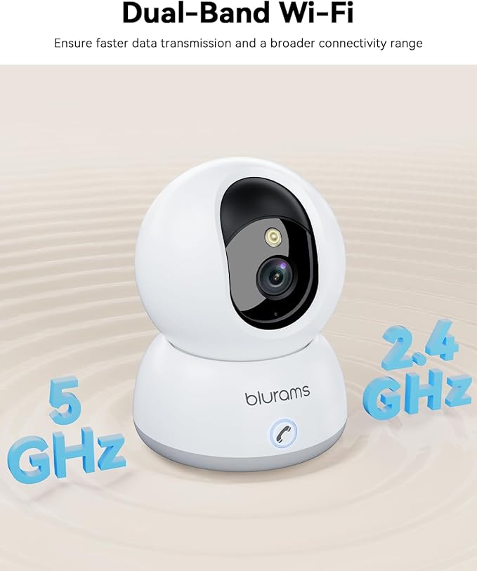 blurams 4K Ultra HD Indoor Cameras for Home Security, 360° PTZ Pet Camera w/One-Touch Call, Night Vision, Free Human/Pet/Motion/Sound/Cry Detection, 5GHz/2.4GHz WiFi6, Work with Alexa
