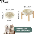 6.1inch Ceramic Raised Dog Slow Feeder Set, Elevated Bowl with Wooden Stand for Small Dog and Cat, Puzzle Slow Dog Food Dish, Anti-Gulping(Beige, Single Bowl+ Stand)