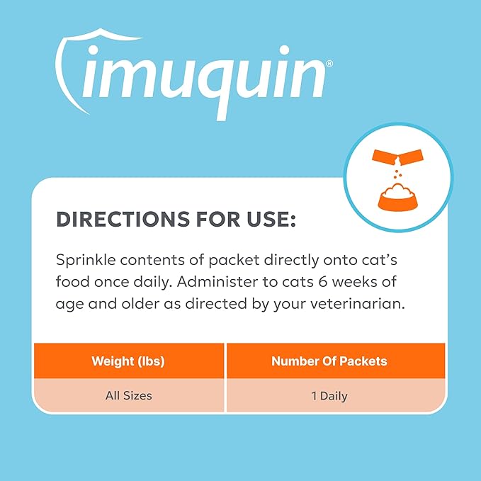 Nutramax Imuquin Immune Health Supplement Powder for Cats, with Beta Glucans, Marine Lipids, Vitamins and Minerals, 30 Packets, Updated Version