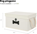 Dog Toy Basket with Lid, Dog Basket for Toys, Dog Toy Box with Cotton Rope Handles, Collapsible Storage Bins for Dog Toys, Dog Storage Organizer, Beige