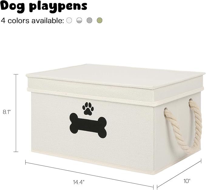 Dog Toy Basket with Lid, Dog Basket for Toys, Dog Toy Box with Cotton Rope Handles, Collapsible Storage Bins for Dog Toys, Dog Storage Organizer, Beige