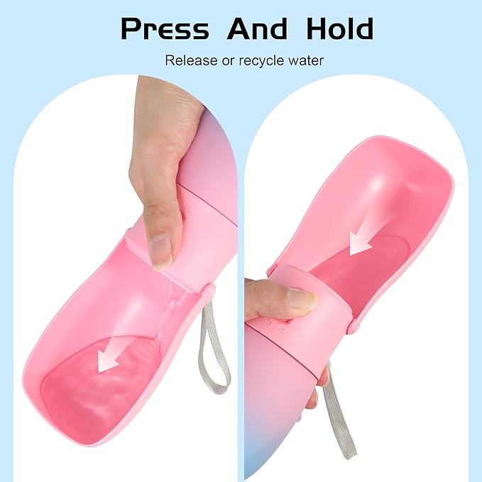Dog Water Bottle, Travel Puppy Water Bowl, Leak Proof Portable Puppy Water Dispenser, Foldable Dog Water Bottle for for Pets Outdoor Walking, Hiking, Travel, Food Grade Plastic - 10oz Pink