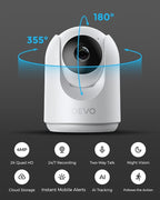 Devo Indoor Smart Cameras for Home Security 2K, 355° Pan-Tilt Human Pet Dog Baby Monitor Camera with Phone App, WiFi Motion Detection, 2-Way Audio, Color Night Vision 256GB SD Card & Cloud White