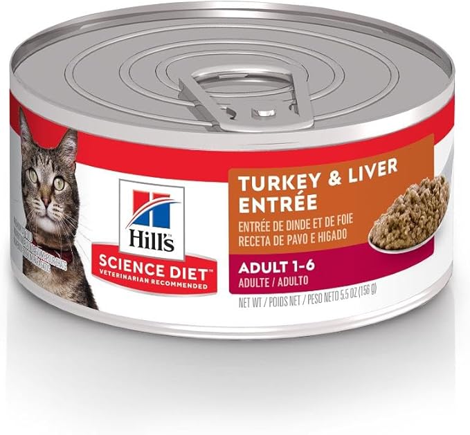 Hill's Science Diet Adult 1-6, Adult 1-6 Premium Nutrition, Wet Cat Food, Turkey & Liver Minced, 5.5 oz Can, Case of 24