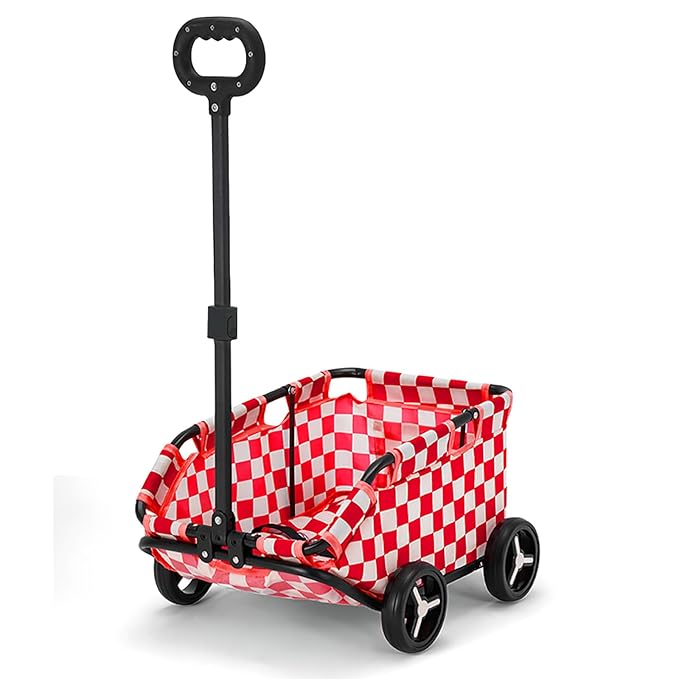 Dog Stroller 4 Wheels Folding Dog Cart Pet Stroller for Travelling Shopping Walking Playing for Small Dogs Cats (Plaid red)