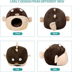 Cat Beds for Indoor Cats - Cat Bed Cave with Removable Washable Cushioned Pillow, Soft Plush Premium Cotton No Deformation Pet Bed, Lively Pufferfish Cat House Design, Brown, Multiple Sizes(L)