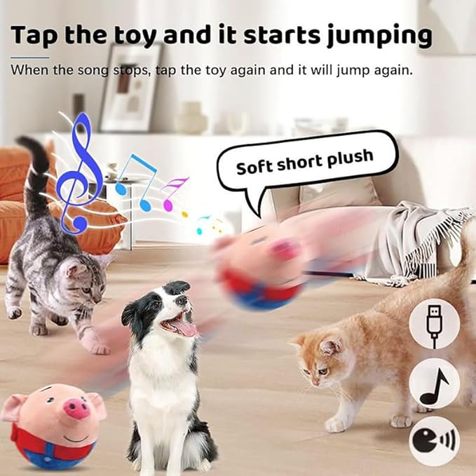 HISKI Active Moving Pet Plush Toy, 2024 Interactive Dog Toys Talking Moving Dog Ball Toy Washable Cartoon Pig Plush Sound Electronic Herding Ball for Dogs Shake Bounce Boredom Toys for Dog, Cats