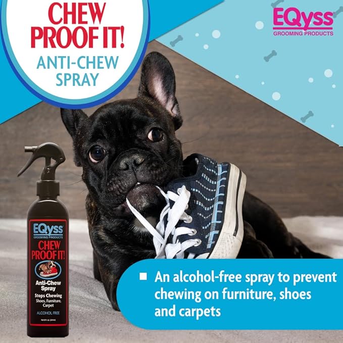 EQyss Chew Proof It! Anti-Chew Spray - Stop Your Pet from Chewing Shoes, Furniture, Carpet, all Surfaces - Safe for Indoor & Outdoor Use, Non-Staining