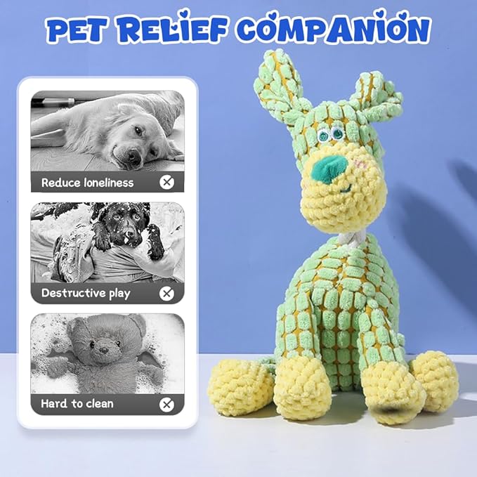 2025 New Dog Toys, Indestructible Plush Dog Toy, Dogs Toys for Aggressive Chewers, Dogs Squeaky Chew Toy for Indoor Pups Teething (Green+Blue)