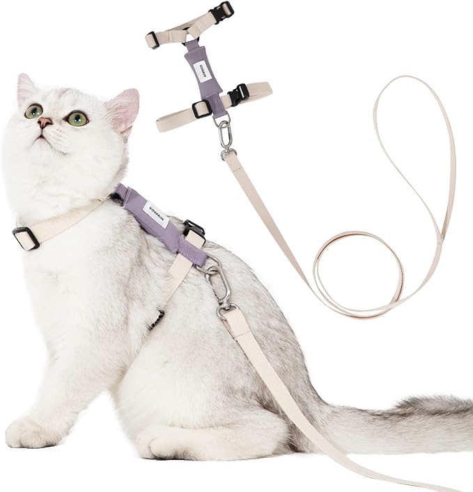 Cat Harness and Leash Set - White Lightweight Soft Kitten Harness Escape Proof, Adjustable Travel Pet Harness for Walking，Easy Control Comfortable Outdoor (White, One Size Fits All)