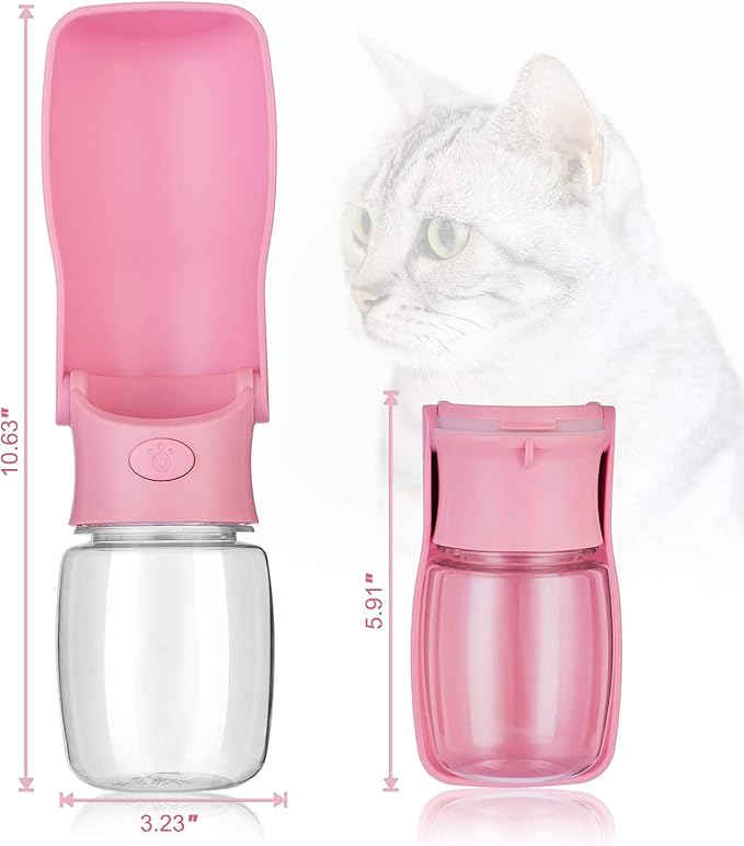 Foldable Dog Water Bottle - Portable Dispenser | Leak Proof & Food Grade Plastic Travel | Pet Water Bottle for Dog Cat Outdoor Walking Hiking Travel(Pink, 12oz)