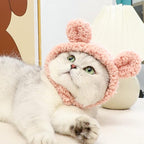 JOICEE Cute Cat Costume Warm Bear Hat Adjustable Soft Small Pet Headwear for Puppy Dog (Pink)