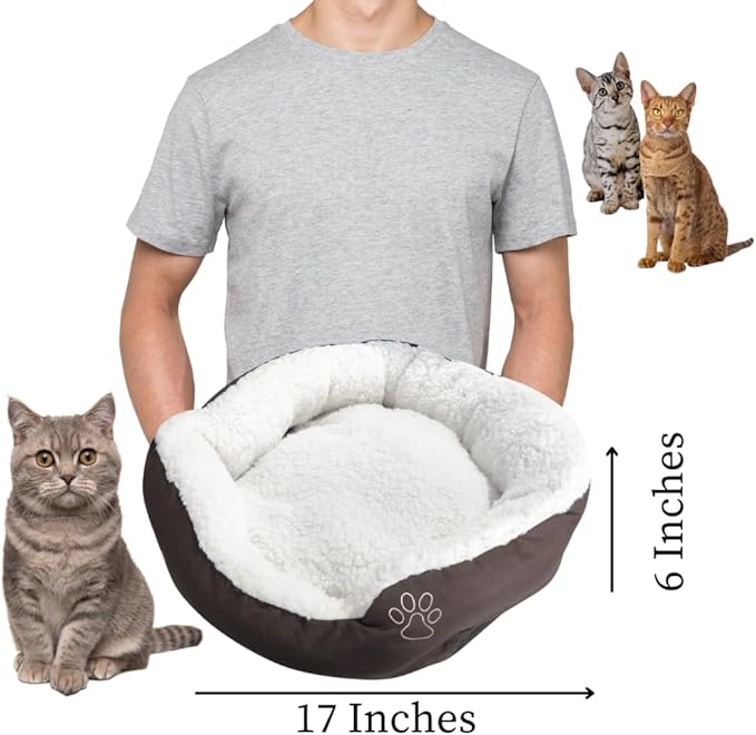 Evelots Warm Pet Bed for Cats or Small Dogs - Calming, Anti-Anxiety, Soft, Cozy Donut Cuddler -Removeable Fluffy Sherpa Insert- Machine Washable -Fleece Lining- Non-Slip Bottom -Assorted Colors