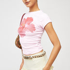 Y2k Womens Graphic Baby Tee Slim Fit Short Sleeve Crop Tops Funny Letter Animal Print Shirts 90s 2000s Streetwear