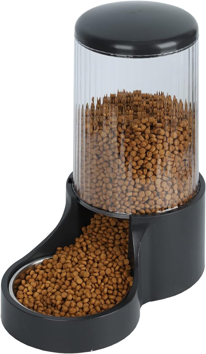 Automatic Cat Feeder, 3.8L Large Automatic Feeders with Detachable Top Lid, Visible Bottle and Stainless Steel Bowl for Cat, Dog and Pet (Black)