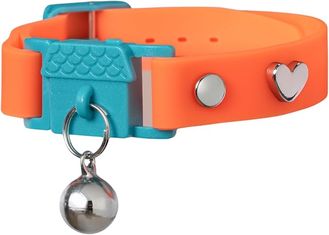 Kittyrama Tangerine Kitten Collar with Bell. Breakaway Cat Collar. Won't Rub Fur. Lightweight, Soft & Comfy