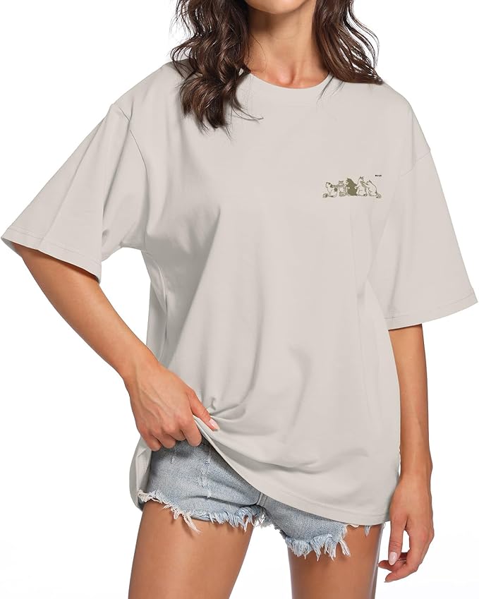 Cute Cat Graphic Tees for Women Harajuku Shirt Letter Printed Oversized T Shirts Aesthetic Casual Baggy Tshirts…