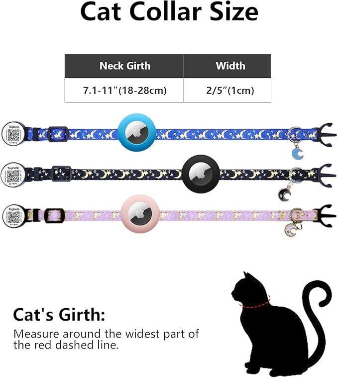 Breakaway Cat Collars with Bell Moons Stars Cute Kitty Adjustable Safe Kitten Collars with Pendant Glow in The Dark,Airtag Cat Collar, Air tag Safety Buckle (Purple)