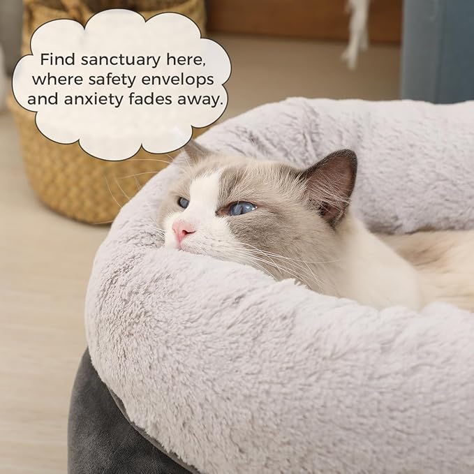 Cat Bed for Indoor Cats,Round Cat Bed for Small Pets,Washable Pet Bed with Non-Skid Bottom,Pet Bed for Puppy and Kitty,19 Inches,Deep Grey