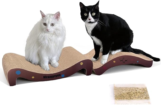 Cat Scratcher, Cat Scratching Board, Cat Scratcher Set, Scratch-Resistant Cat Scratching Post Large (20L X 4H in.) and Small (16.5L X 2.5H in.), Corrugated Cardboard
