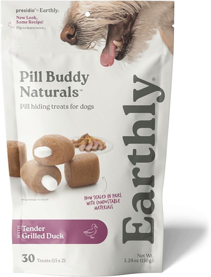 Presidio Pill Buddy Naturals - Duck (Chicken-Free) Pill Hiding Treats for Dogs - Pill Pocket for Any Size Medication - 30 Servings