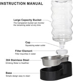 RIZZARI Large Dog Water Dispenser: Stainless Steel Pet Water Bowl - 9L Black Stainless Steel Automatic Pet Gravity Feeder with Filter Indoor/Outdoor