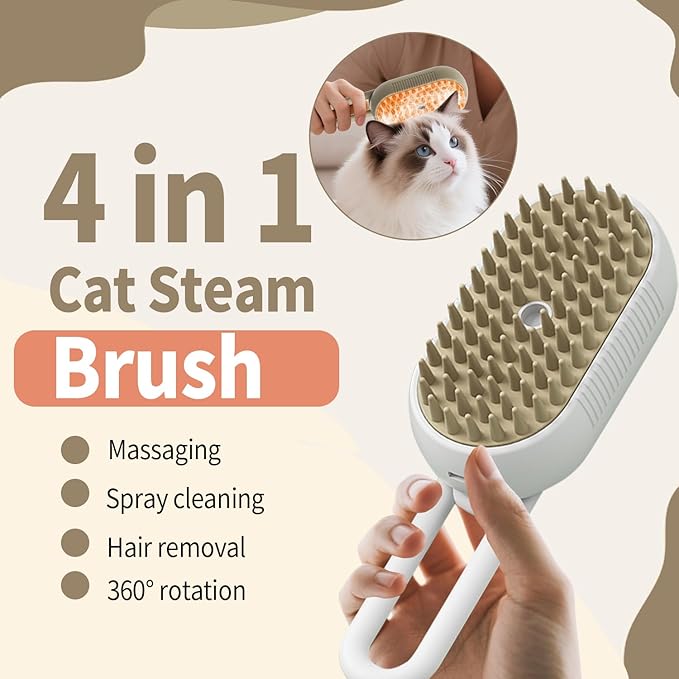 4 in 1 Cat Steam Brush for Shedding Dog Brush with Steam Pet Hair Cleaning Brush Comb for Cat Spray Pet Grooming Soft Silicone Brush for Long & Short Haired Pets (White)