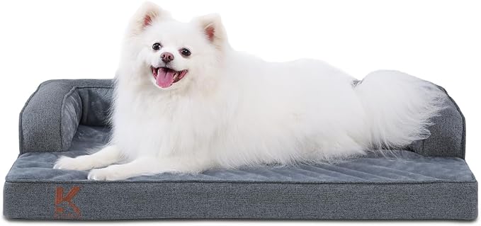 KSIIA Orthopedic Dog Bed for Medium Size Dog，Washable Pet Sofa with U-Shaped Bolster Removable Waterproof Cover Non-Slip Bottom and Egg-Crate Orthopedic Foam Pet Couch Bed, 35 x 22 Inch, Dark Gray