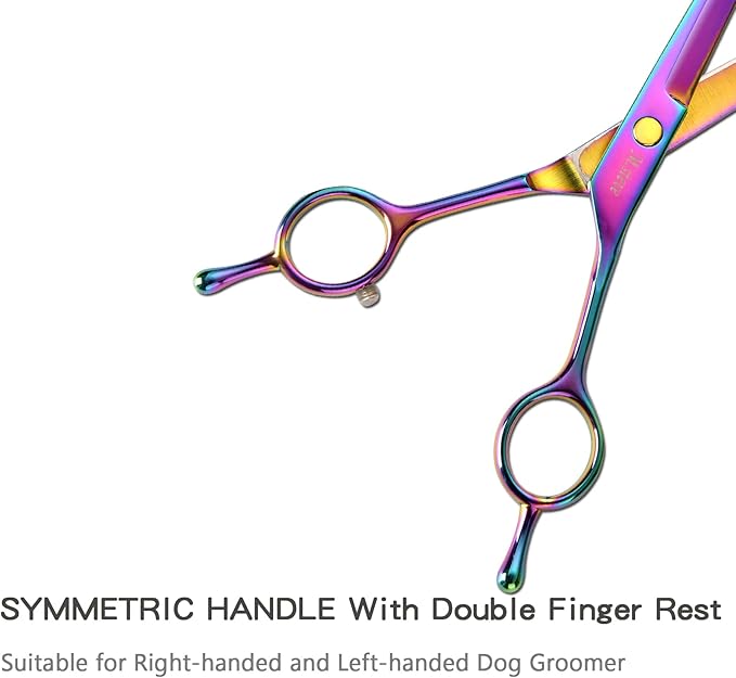Dog Grooming Scissors kit 7 in 1 Professional Pet Cat Hair Cutting Shears At Home Including Straight Curved Thinning Scissors with Safety Round Tip, Comb